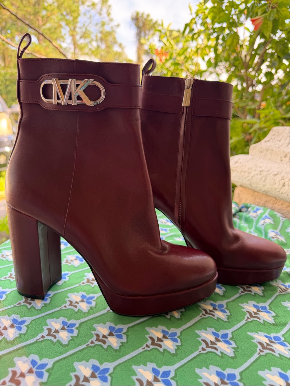 Michael Kors Burgundy Leather Platform Ankle Booties